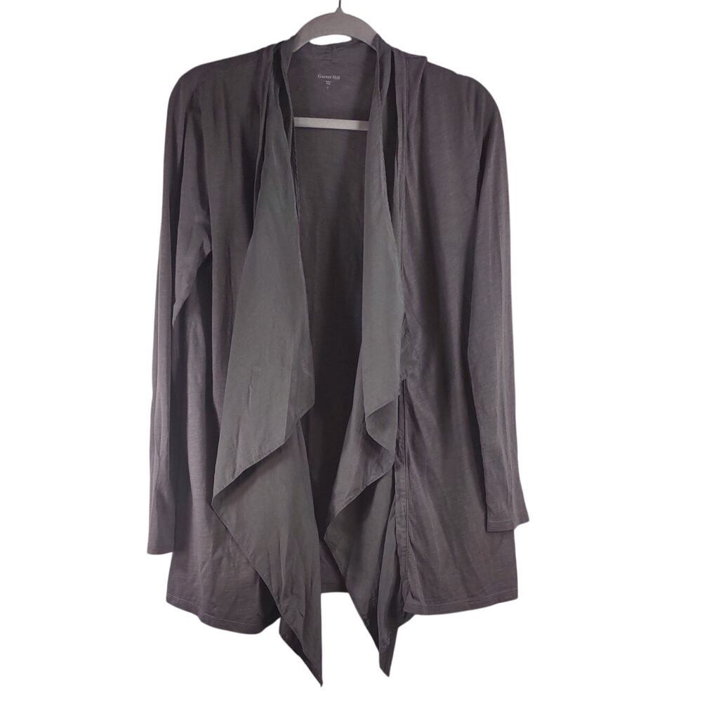 Garnett Hill Open Front Cardigan with Silk Trim, Size Small